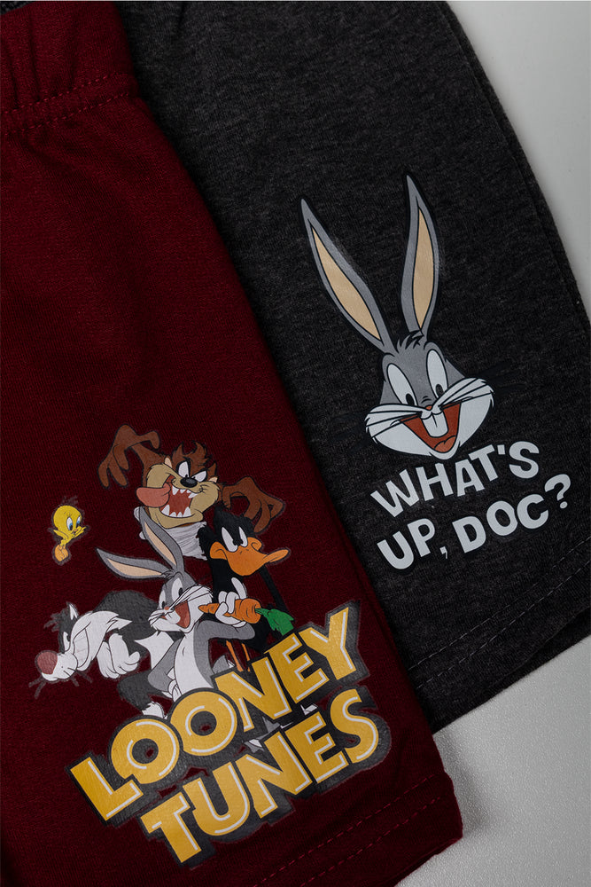 Looney Tunes 2 Pack Shorts Burgundy And Dark Grey (1)