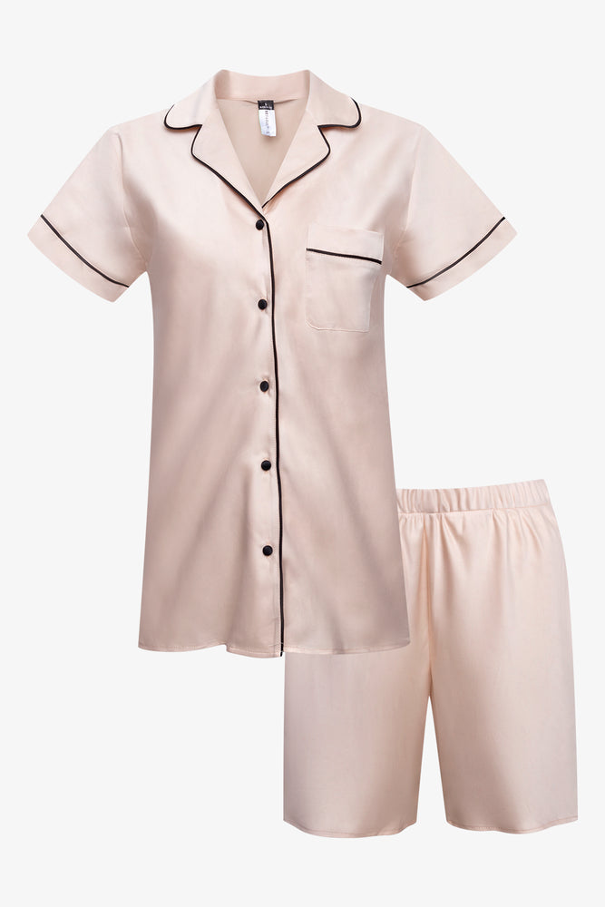 Satin Button Through Pyjama Set Peach