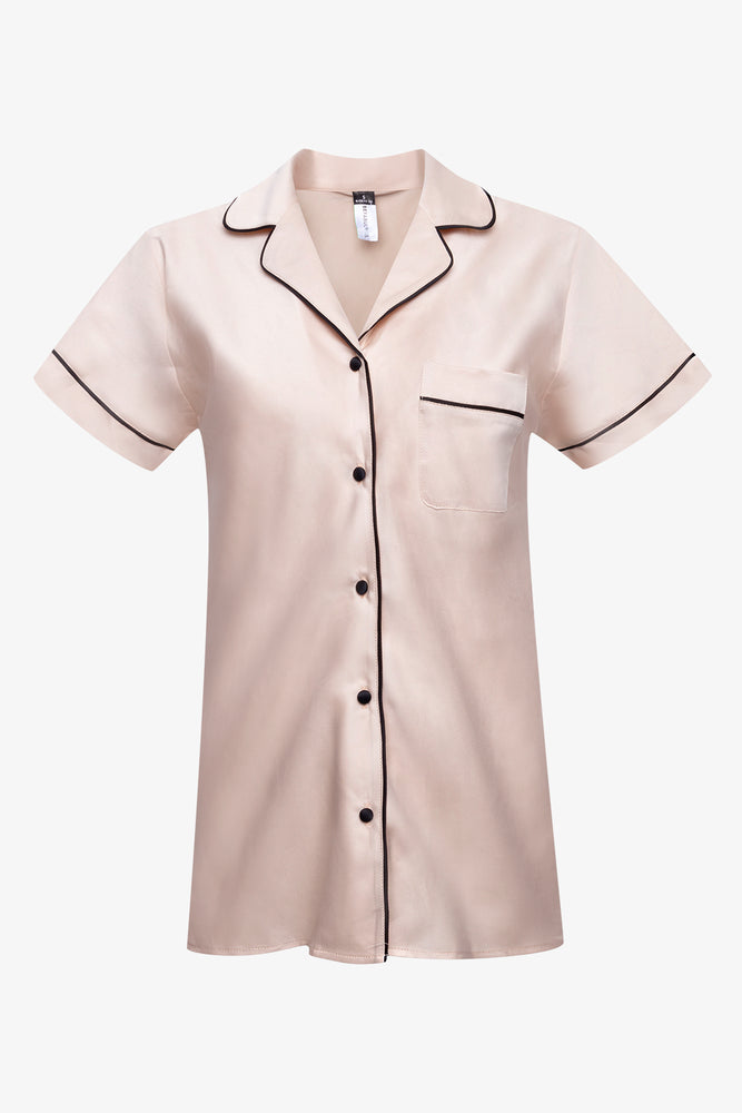 Satin Button Through Pyjama Set Peach