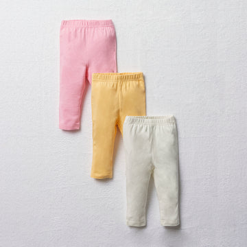 3 Pack Leggings Pink, Yellow And Cream