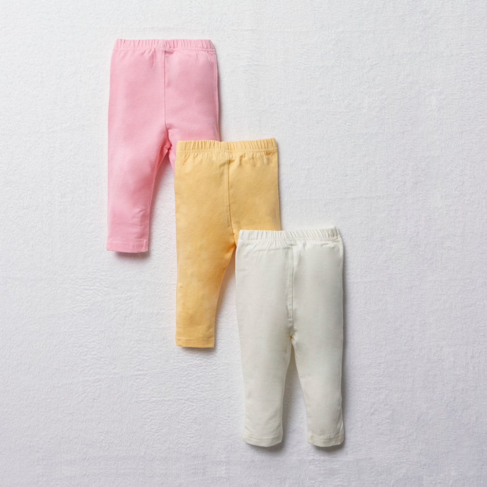 3 Pack Leggings Pink, Yellow And Cream (1)