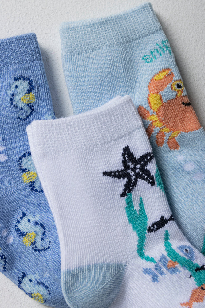 3 Pack Crab Sea Fish Socks Multi (1)