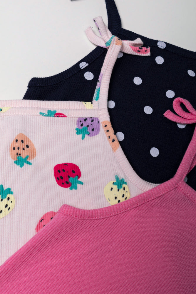 3 Pack Strappy Vests Pink & Navy (1)