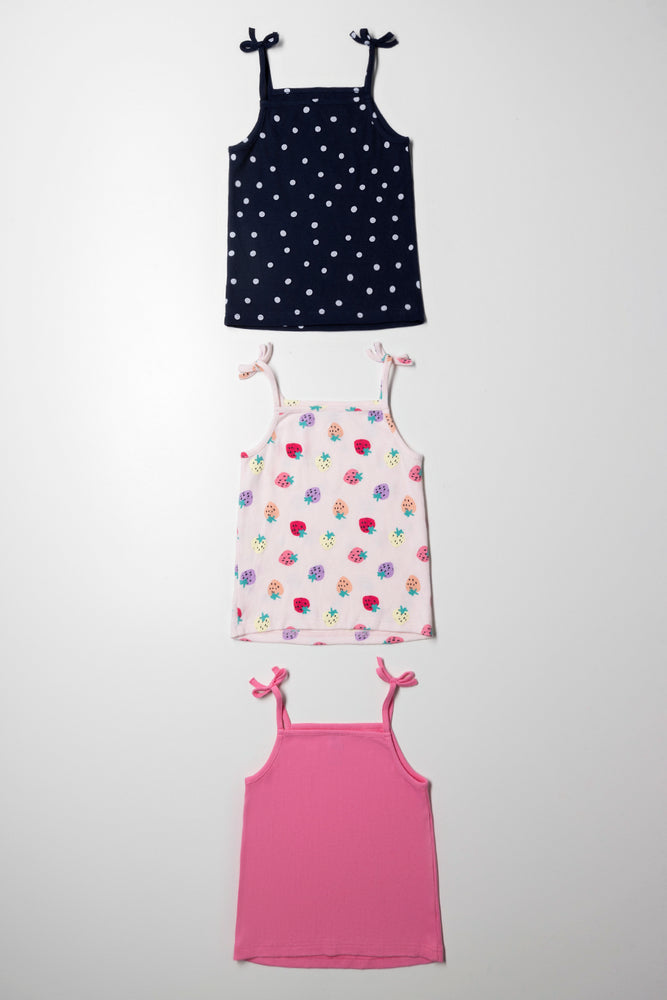 3 Pack Strappy Vests Pink & Navy (2)