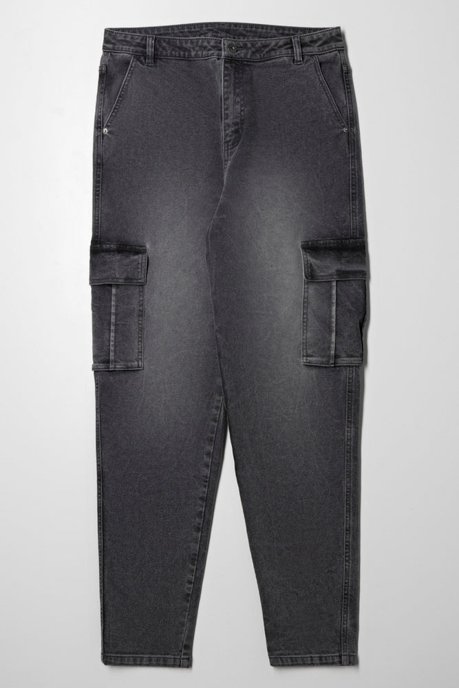 Cargo Straight Leg Denim Jeans Dark Grey