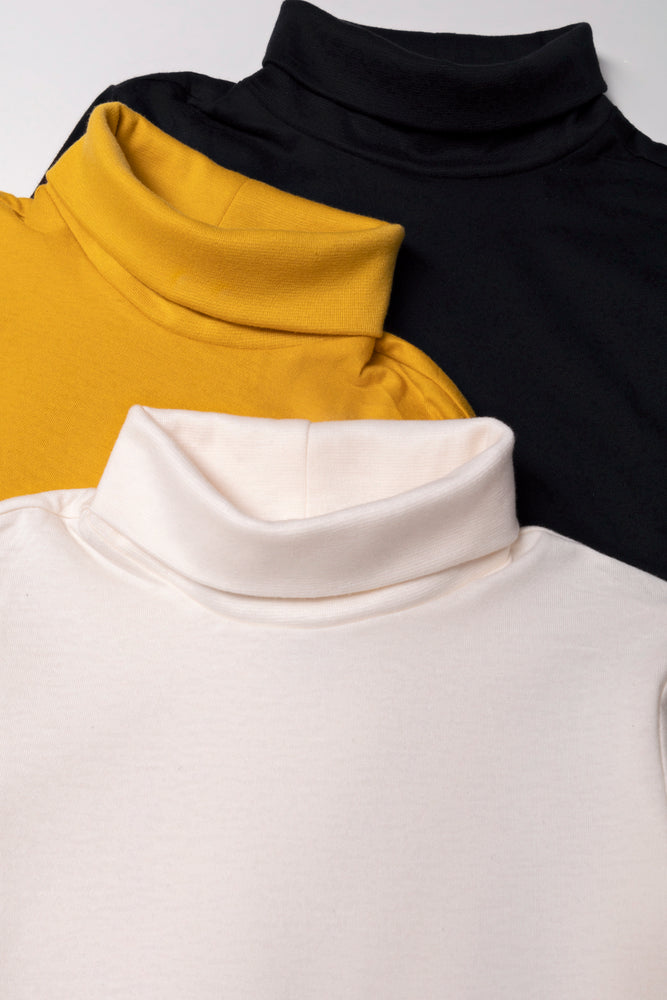 3 Pack Polonecks Yellow, Cream And Black