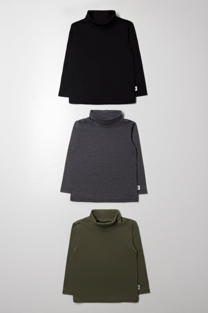 3 Pack Polonecks Black, Dark Grey And Green