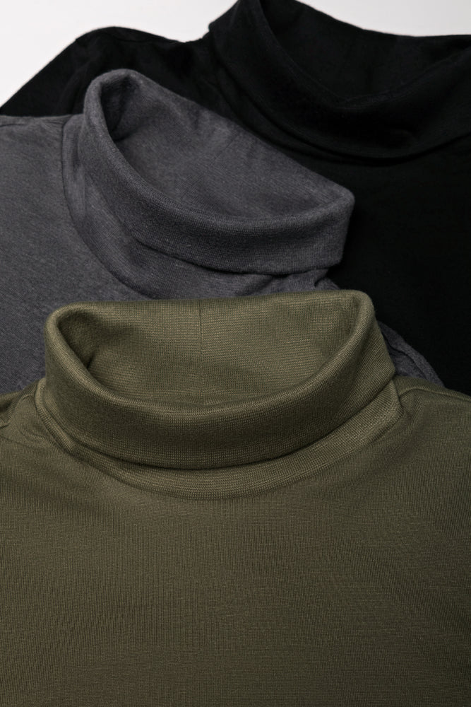 3 Pack Polonecks Black, Dark Grey And Green