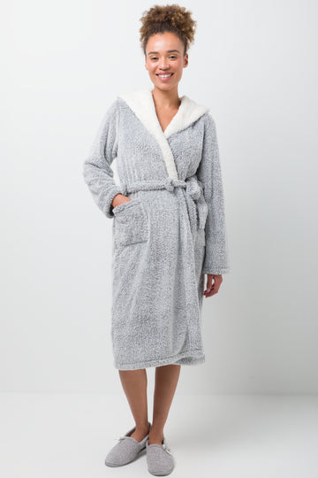 Hooded Sherpa Gown Grey