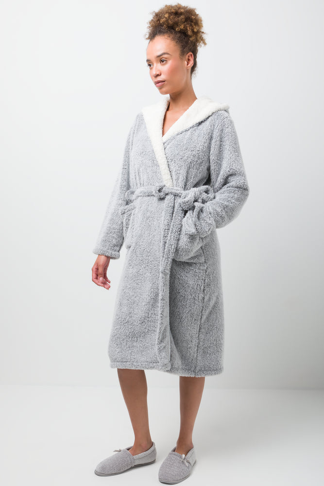 Hooded Sherpa Gown Grey