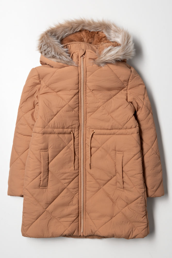 Hooded Puffer Coat Brown