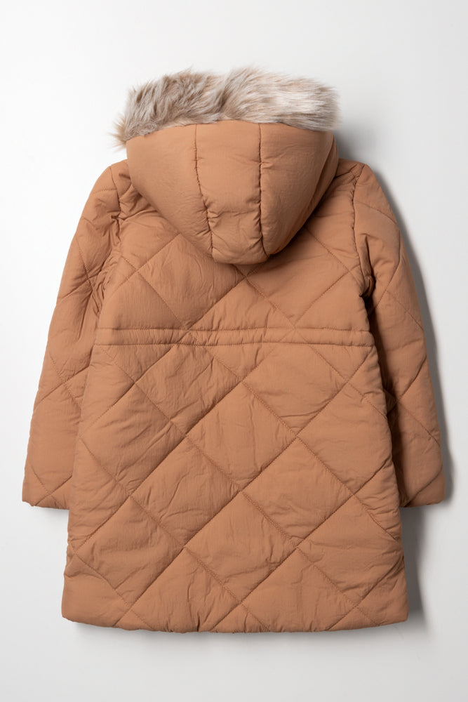 Hooded Puffer Coat Brown (3)