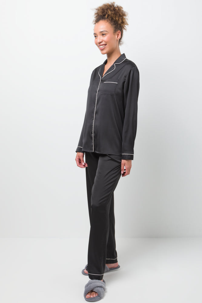 Long Sleeve Button Through Pyjamas Black