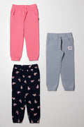 3 Pack Unicorn Trackpants Pink, Grey And Black