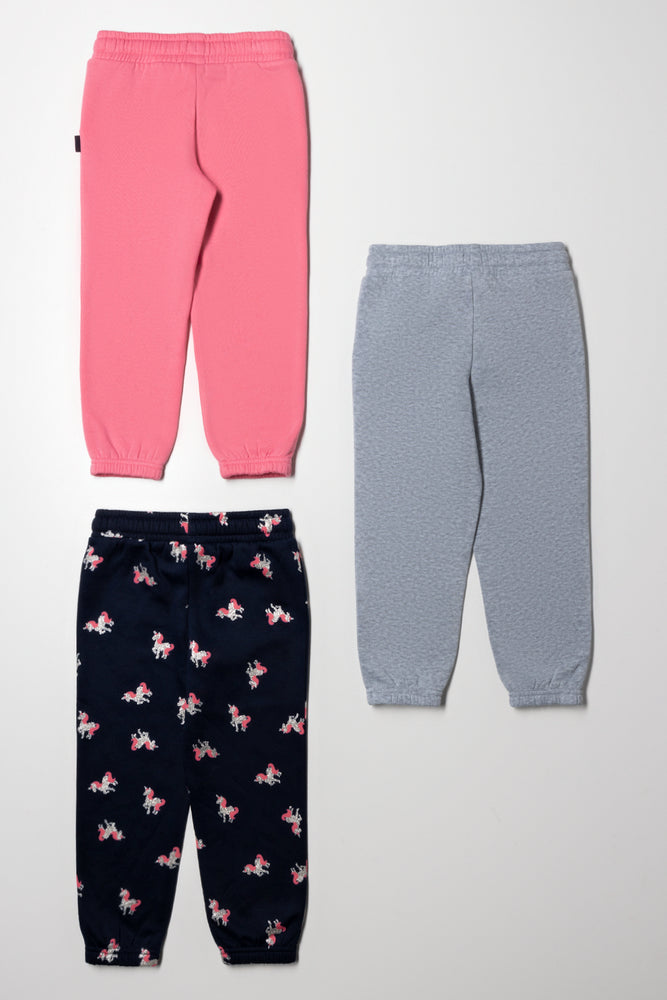 3 Pack Unicorn Trackpants Pink, Grey And Black (2)