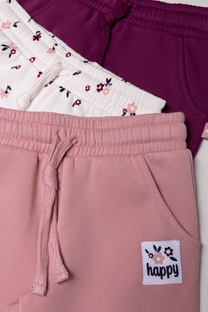 3 Pack Track Pants Pink