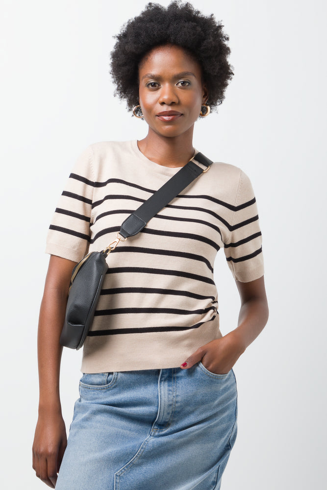 Stripe Crew Neck Jersey Natural And Black