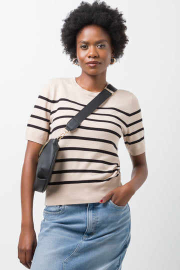 Stripe Crew Neck Jersey Natural And Black