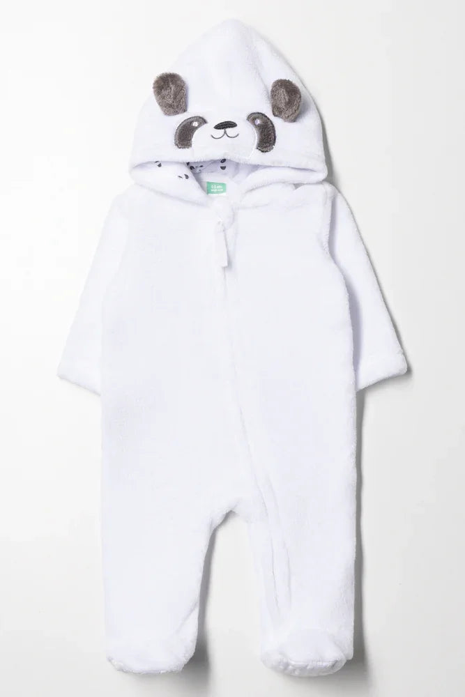 Fleece Panda Babygrow White