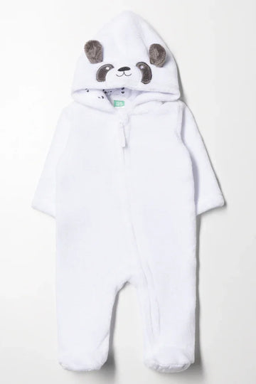 Fleece Panda Babygrow White