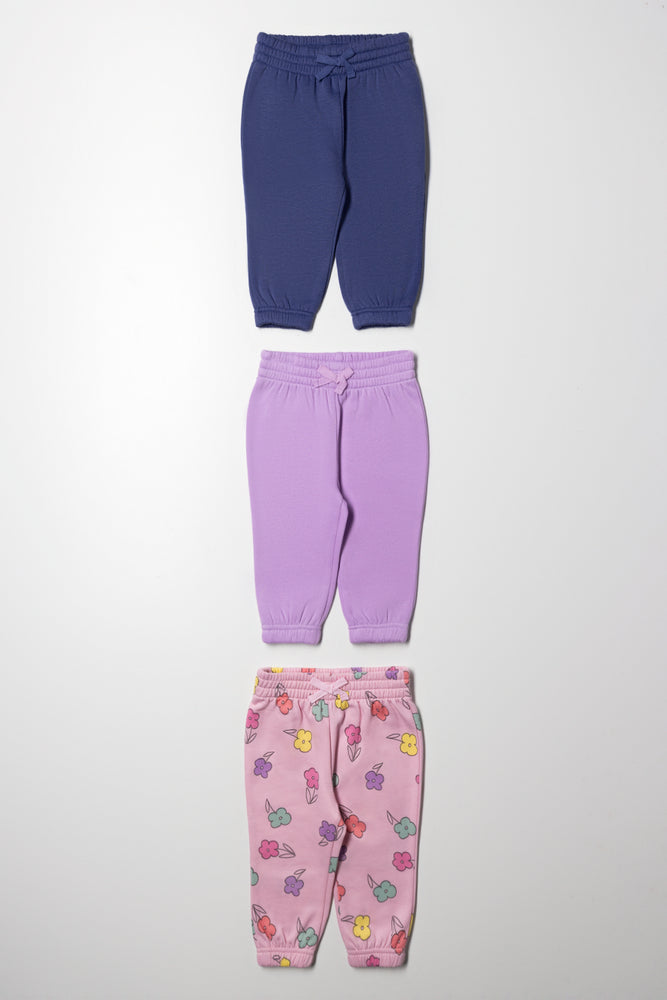 3 Pack Trackpants Navy, Purple & Pink