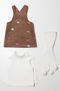 Corduroy Pinafore Set With Tights Brown (5)