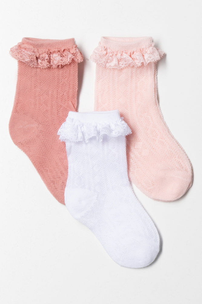 3 Pack Socks Pink And White