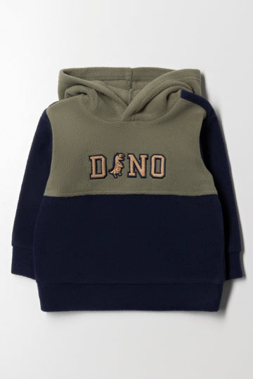 Dinosaur Colour Block Hoodie Green And Navy
