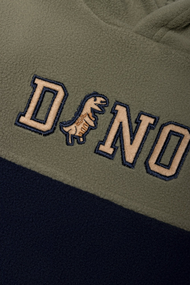 Dinosaur Colour Block Hoodie Green And Navy (1)