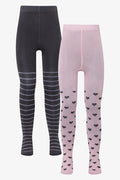 2 Pack Printed Tights Charcoal