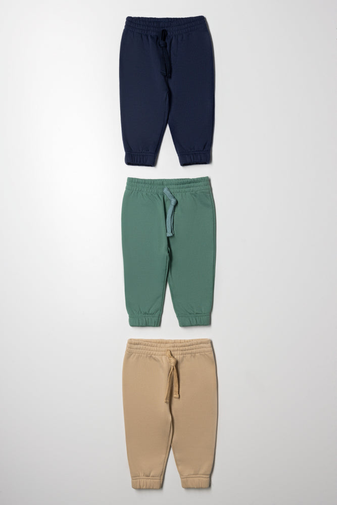 3 Pack Track Pants Natural, Green And Navy