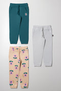 3 Pack Flower Trackpants Green, Yellow And Grey