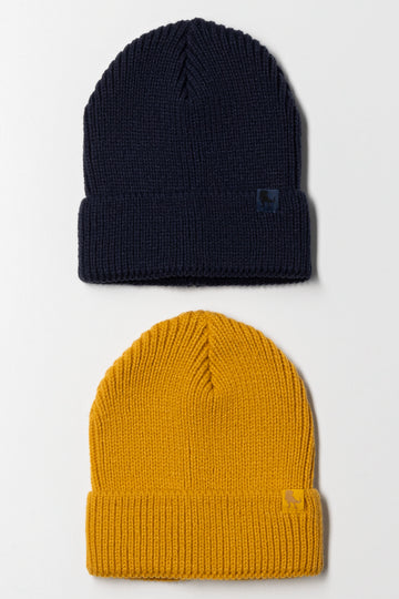 2 Pack Beanies Yellow And Navy