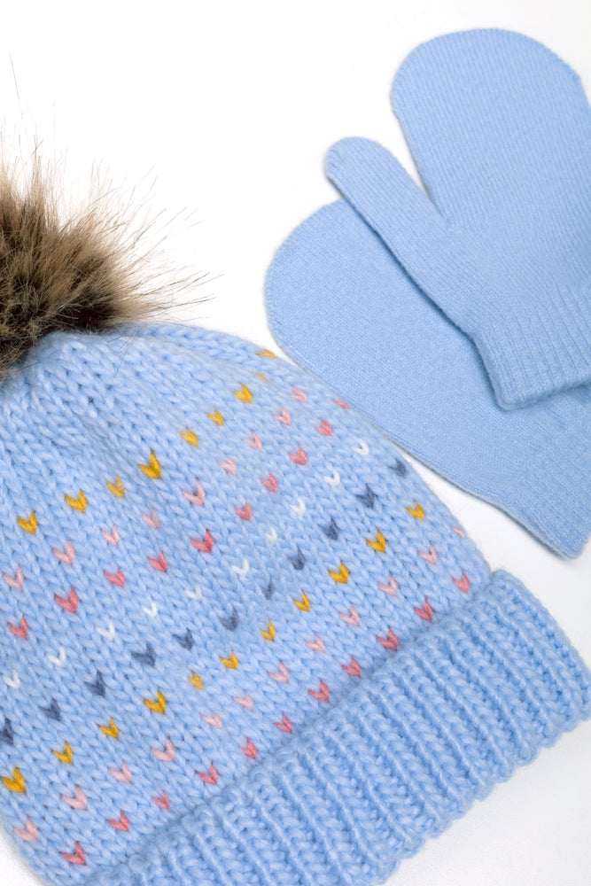 Beanie And Mittens Set Blue