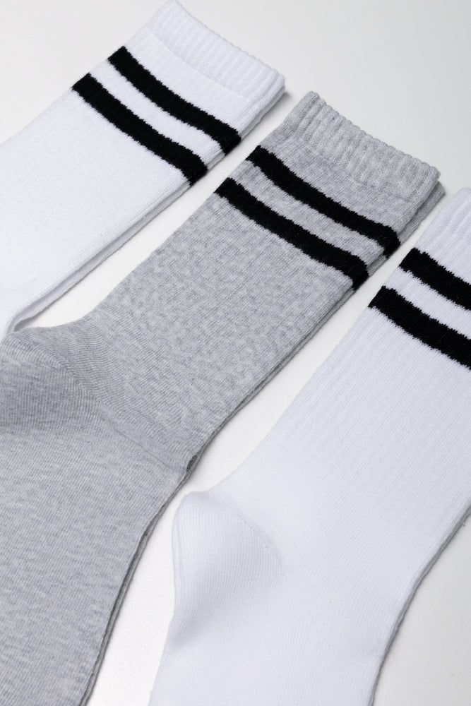 Stripe 3 Pack Socks Grey And White (1)
