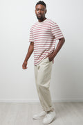Stripe Short Sleeve T-Shirt Burgundy And Cream (1)