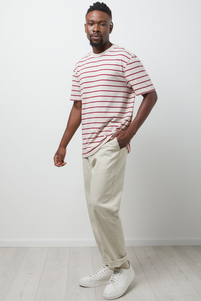 Stripe Short Sleeve T-Shirt Burgundy And Cream (1)