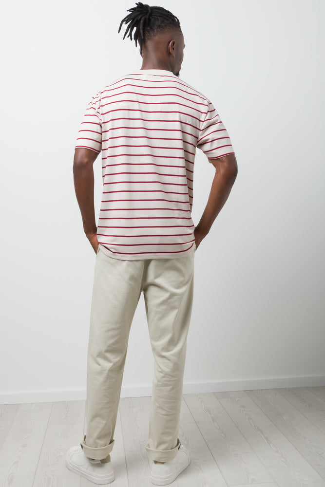 Stripe Short Sleeve T-Shirt Burgundy And Cream (2)