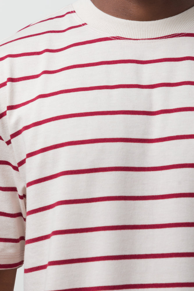 Stripe Short Sleeve T-Shirt Burgundy And Cream (3)