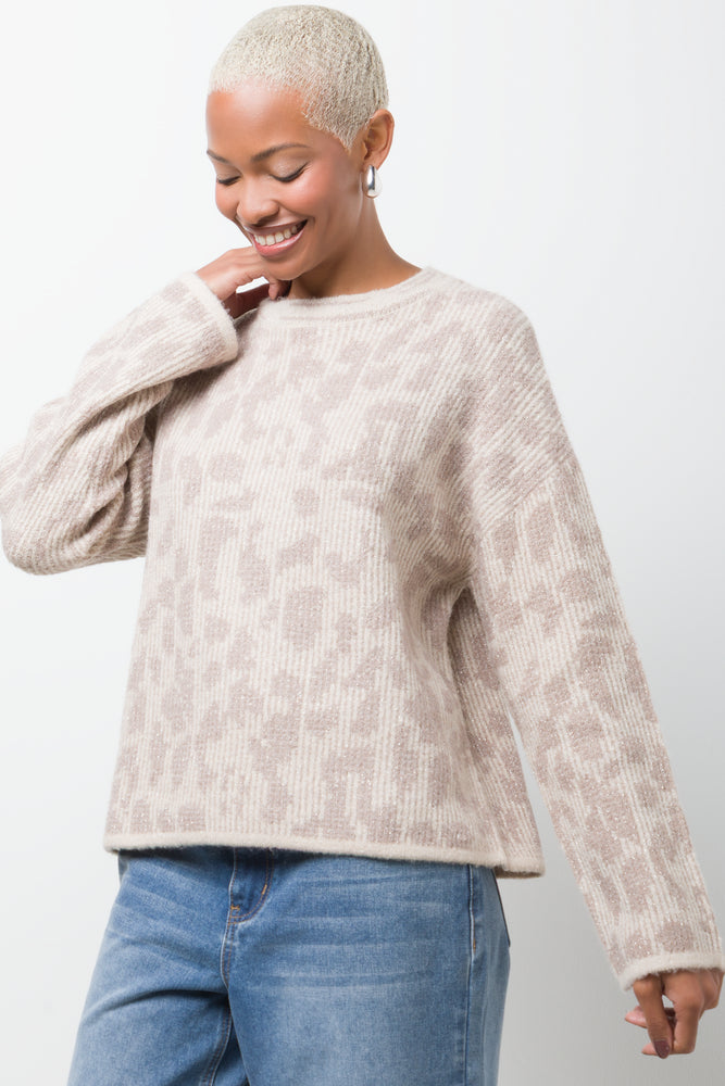 Animal Print Crew Neck Jersey Natural