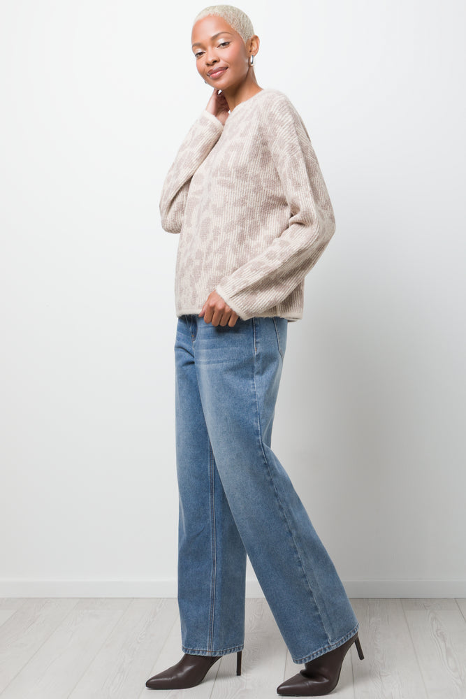 Animal Print Crew Neck Jersey Natural
