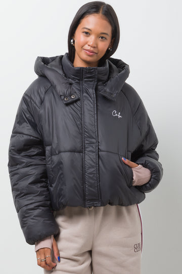 PUFFER JACKET WITH HOOD BLACK