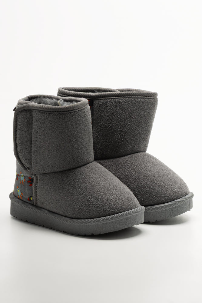 Spaceship Print Comfort Boots Grey