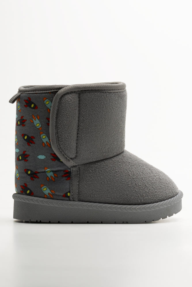 Spaceship Print Comfort Boots Grey