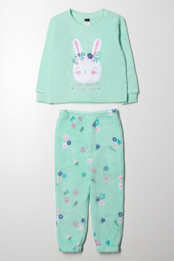 Fleece Bunny Pyjamas Green