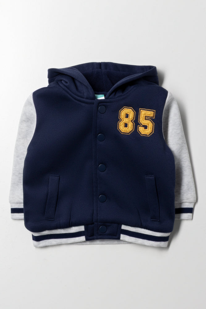 Hooded Baseball Jacket Navy And Grey