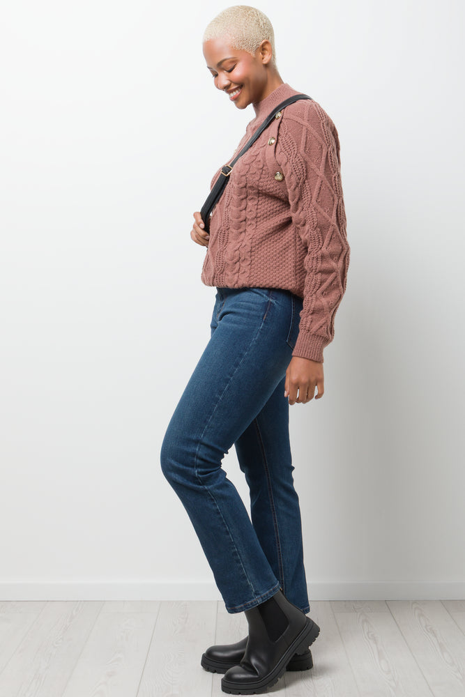 Buttoned Cable Knit Jersey  Brown