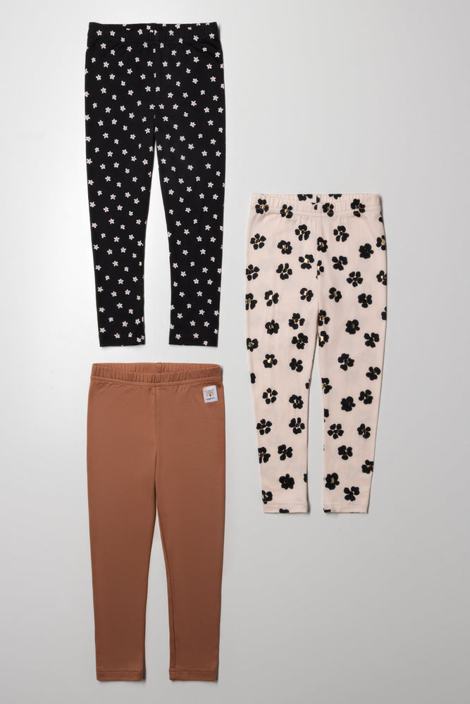 3 Pack Leggings Natural And Black