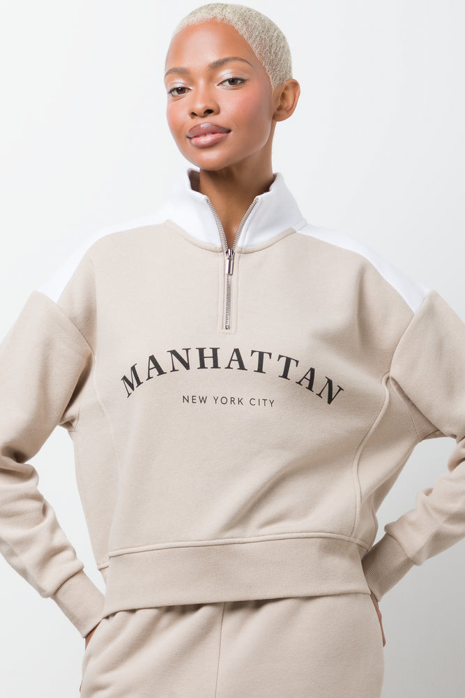 Manhattan Quarter Zip Top Natural