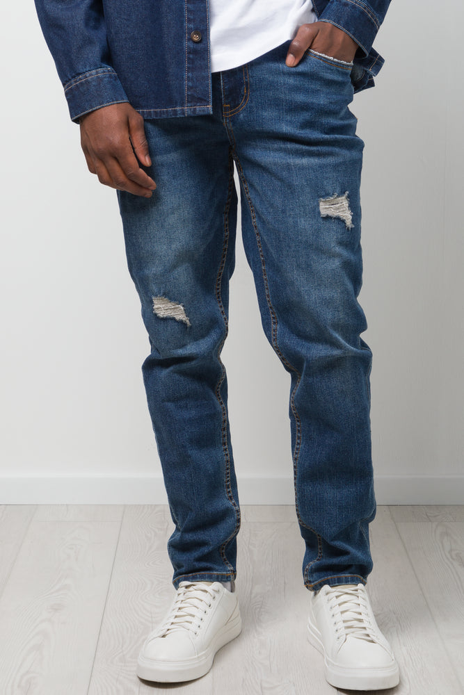 Ripped Skinny Denim Jeans Dark Blue (1)